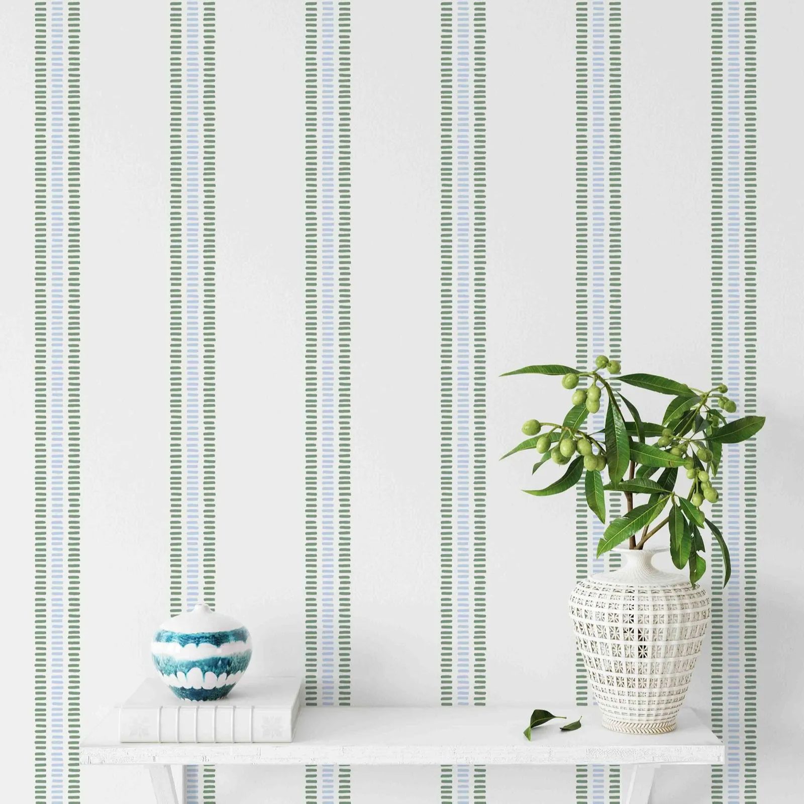 Herbal Wallpaper - Summer Stripes In Soft Blue and