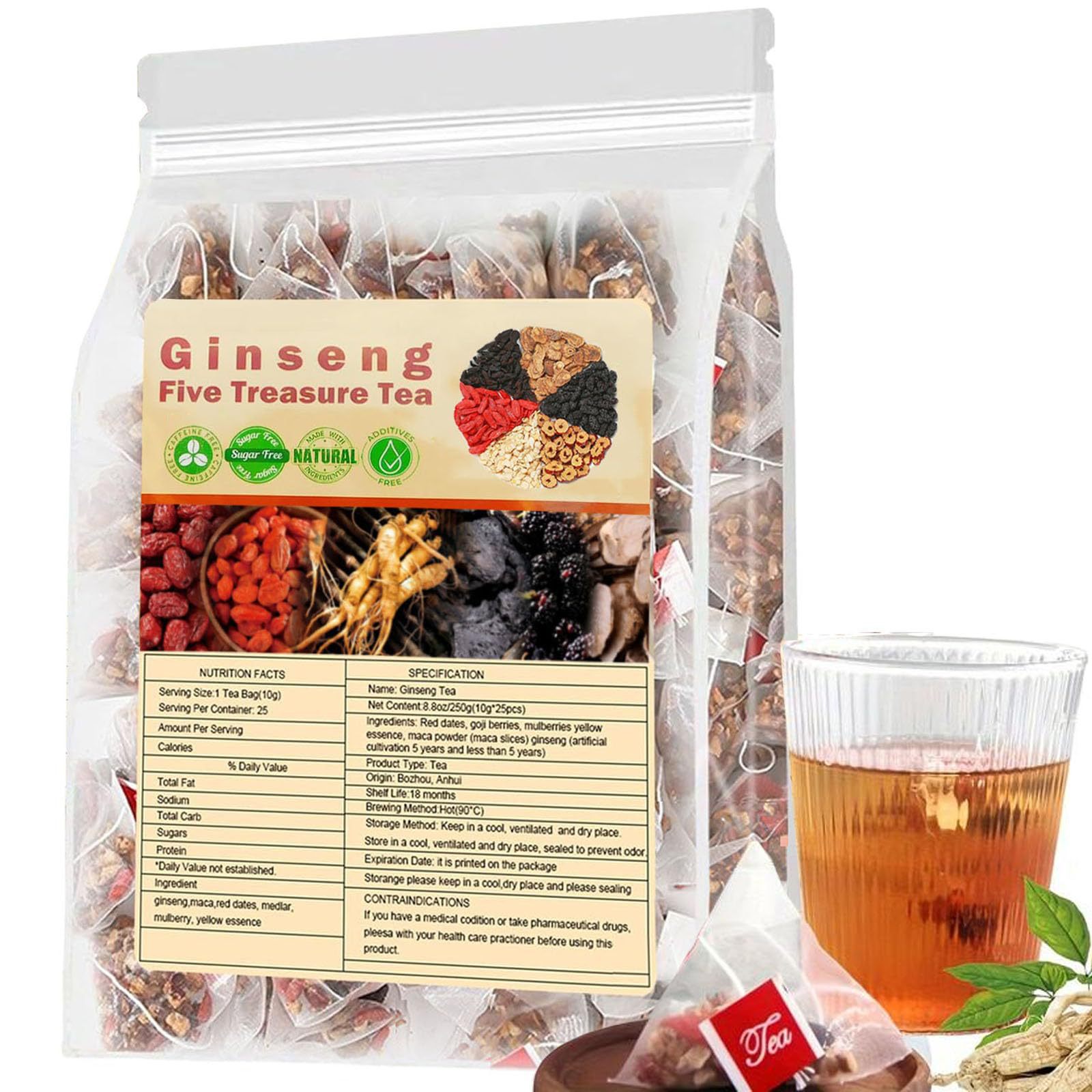 Herbal Wellness Supplement - Ginseng Five Treasures Tea Kidney Tea,