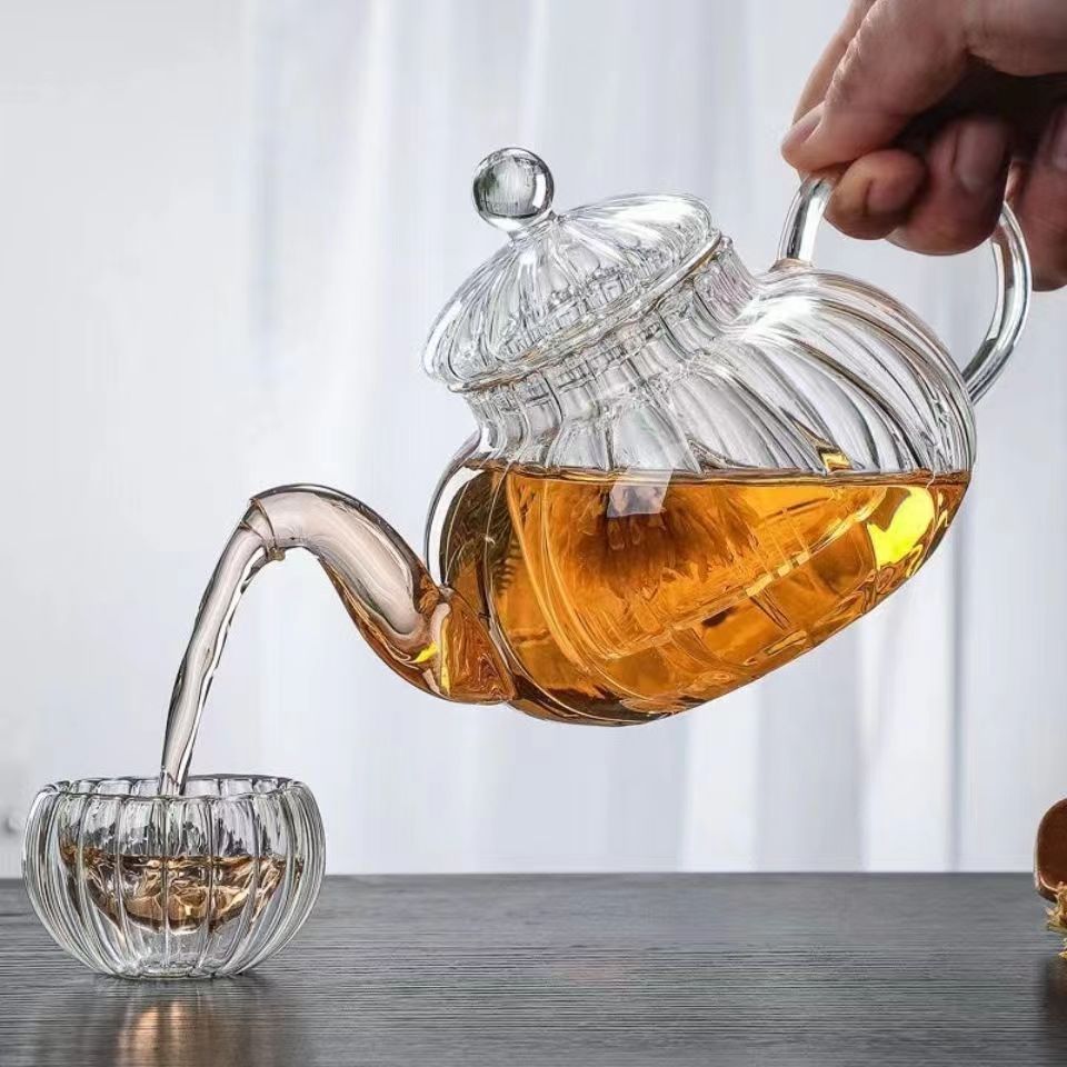 Herbal Wellness Supplement - Striped pumpkin shape flower teapot Flower