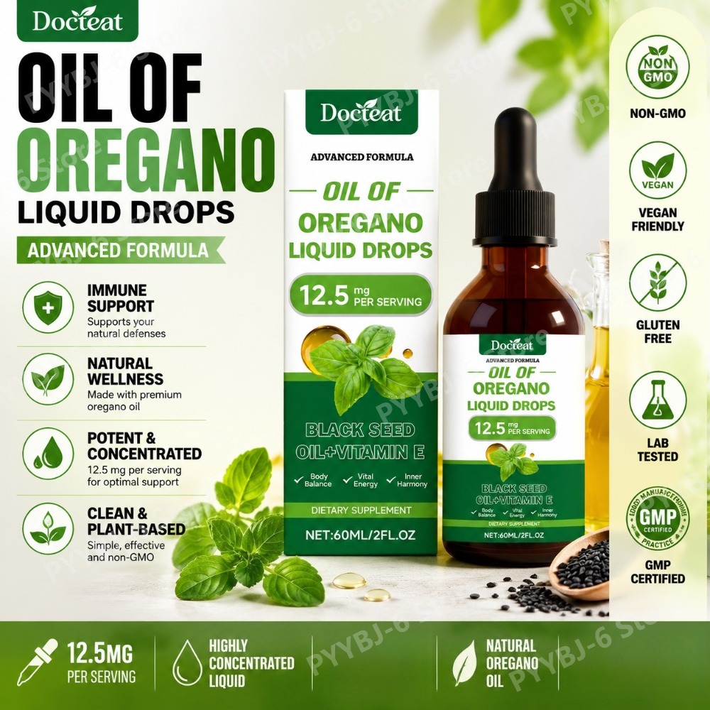 Herbal Wellness Supplement - Oregano Oil Liquid Drops 60ml Black
