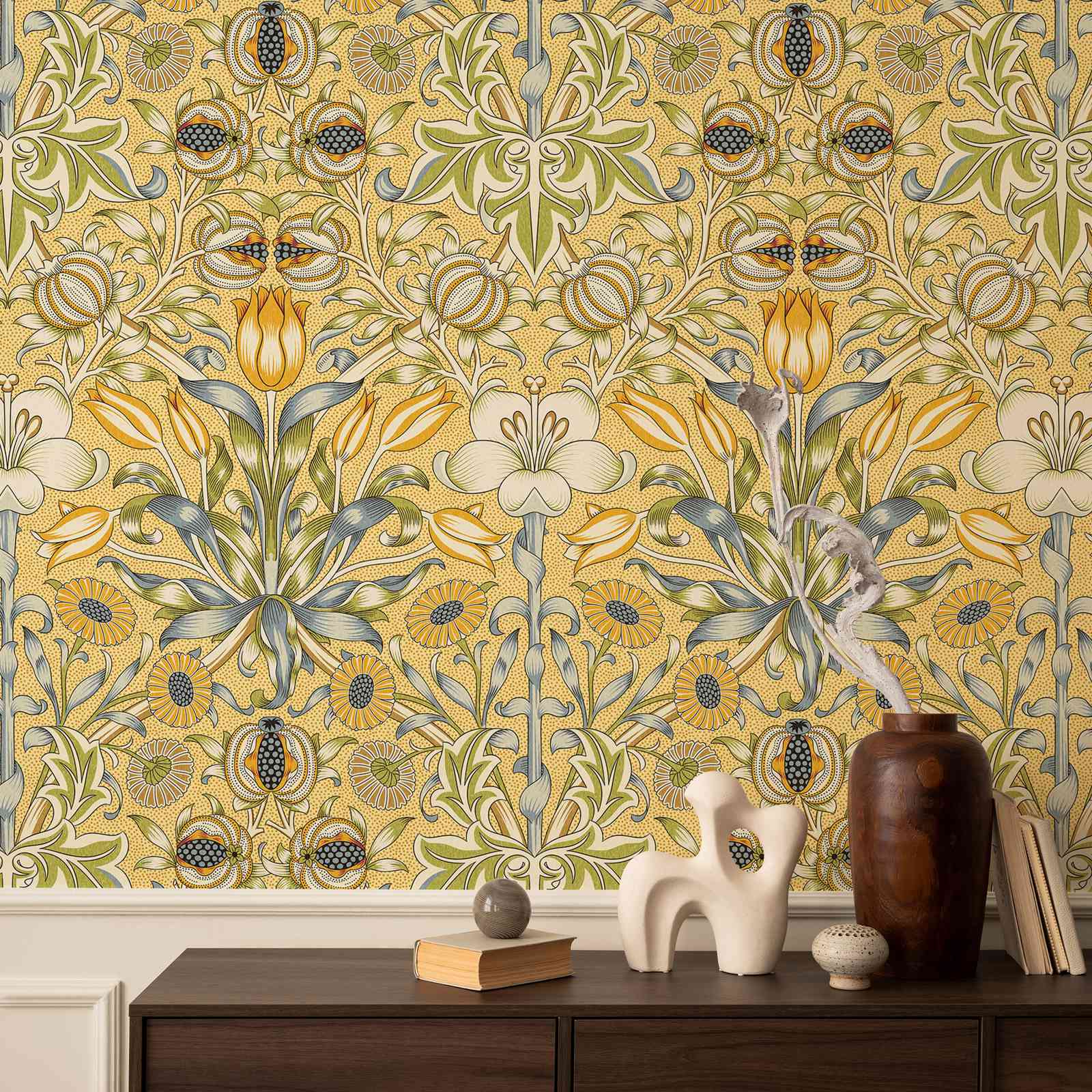 Herbal Wallpaper - Lily & Pomegranate Peel and Stick