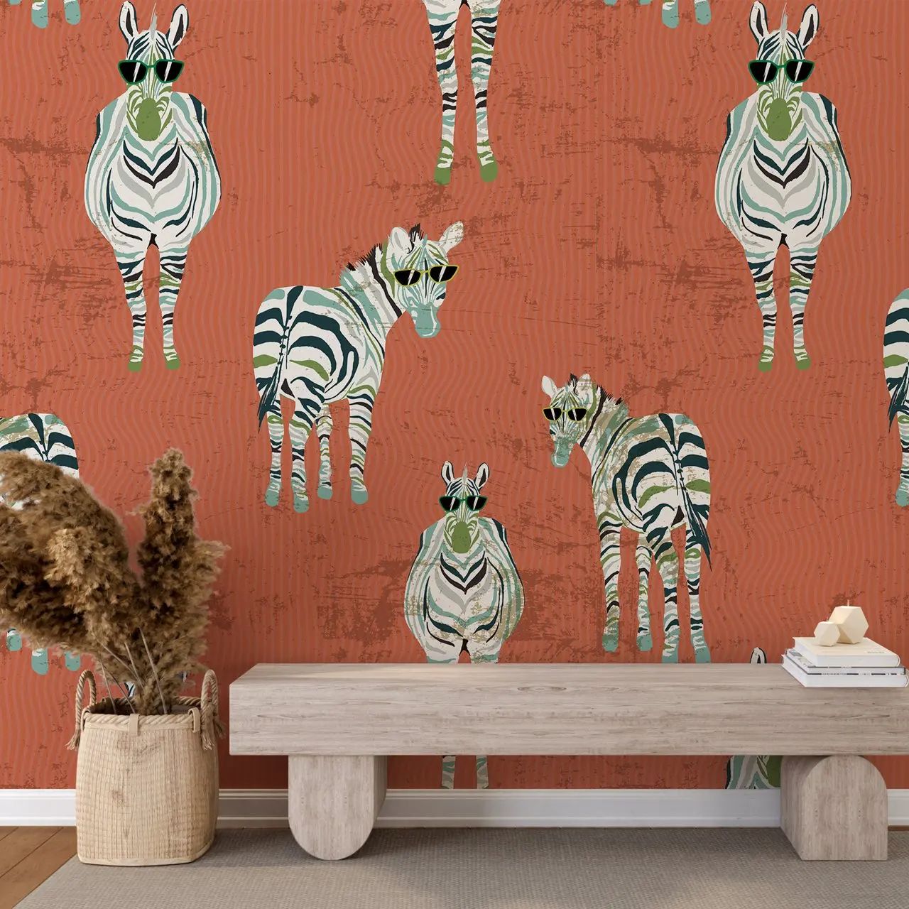 Zebra Wallpaper in Vintage Red - Herbal Wallpaper 评论和价格