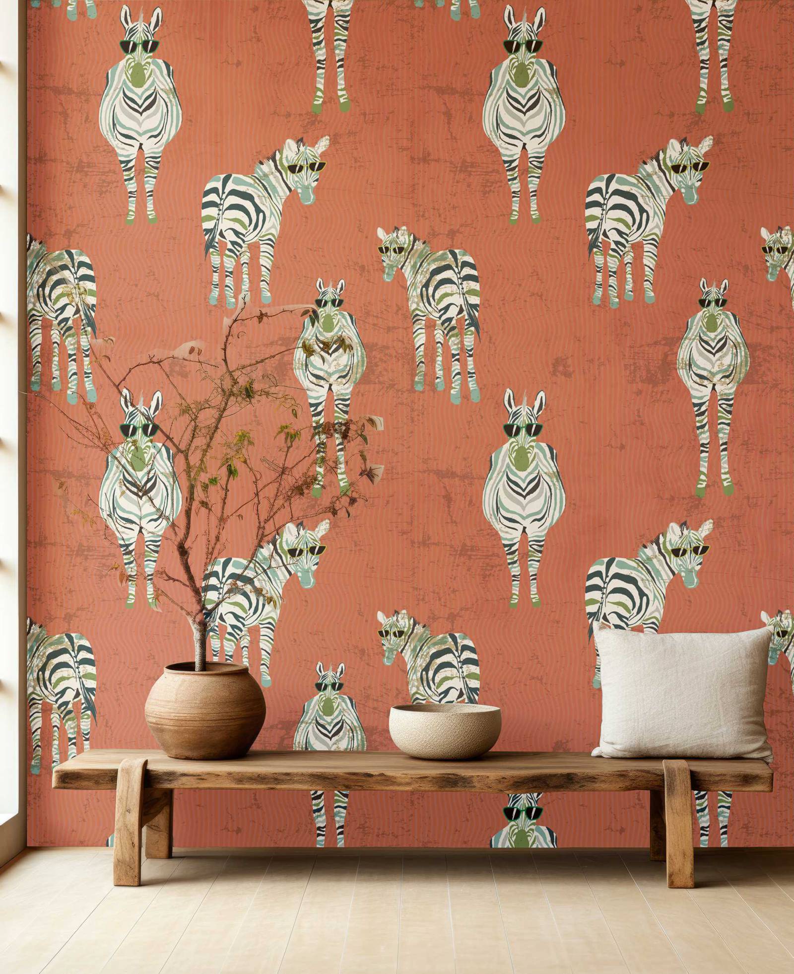 Zebra Wallpaper in Vintage Red - Herbal Wallpaper 评论和价格