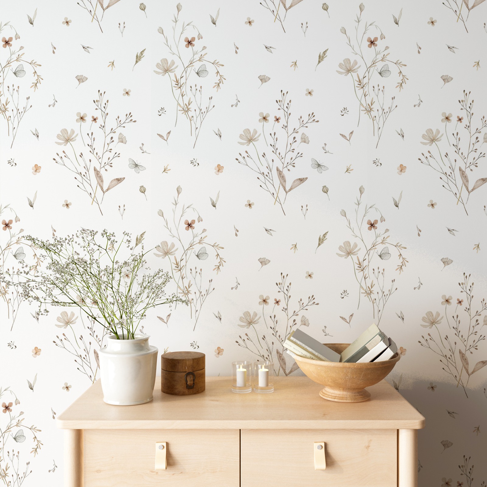 Fresh Flowers Wallpaper, Neutr - Herbal Wallpaper 评论和价格