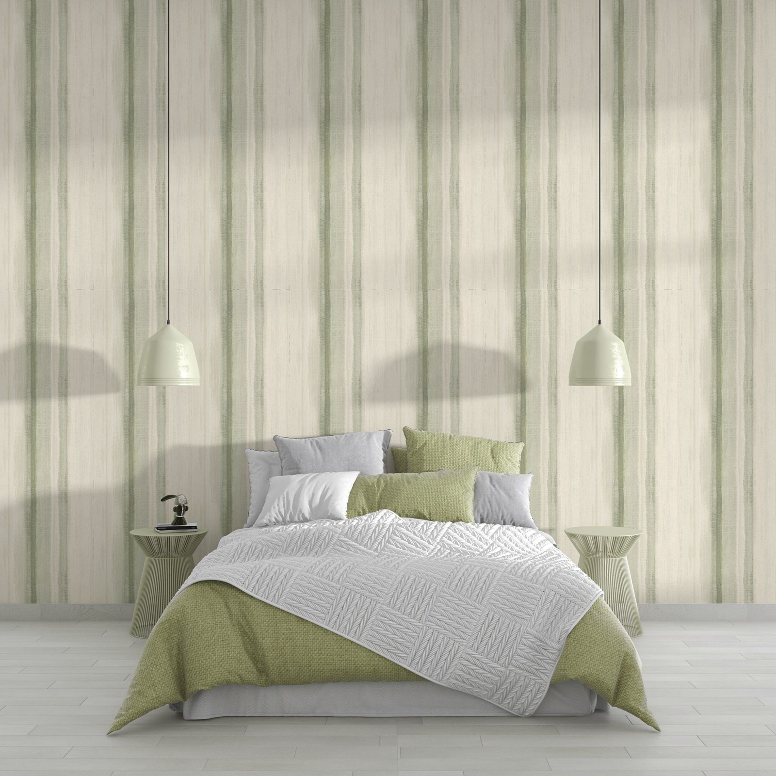 Green Striped Wall Paper, Gree - Herbal Wallpaper 评论和价格