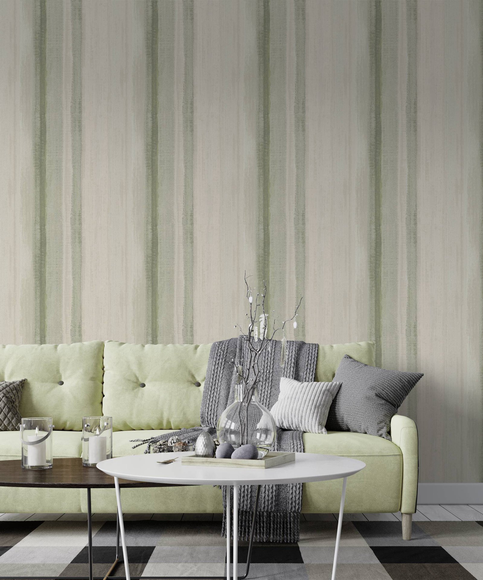 Green Striped Wall Paper, Gree - Herbal Wallpaper 评论和价格