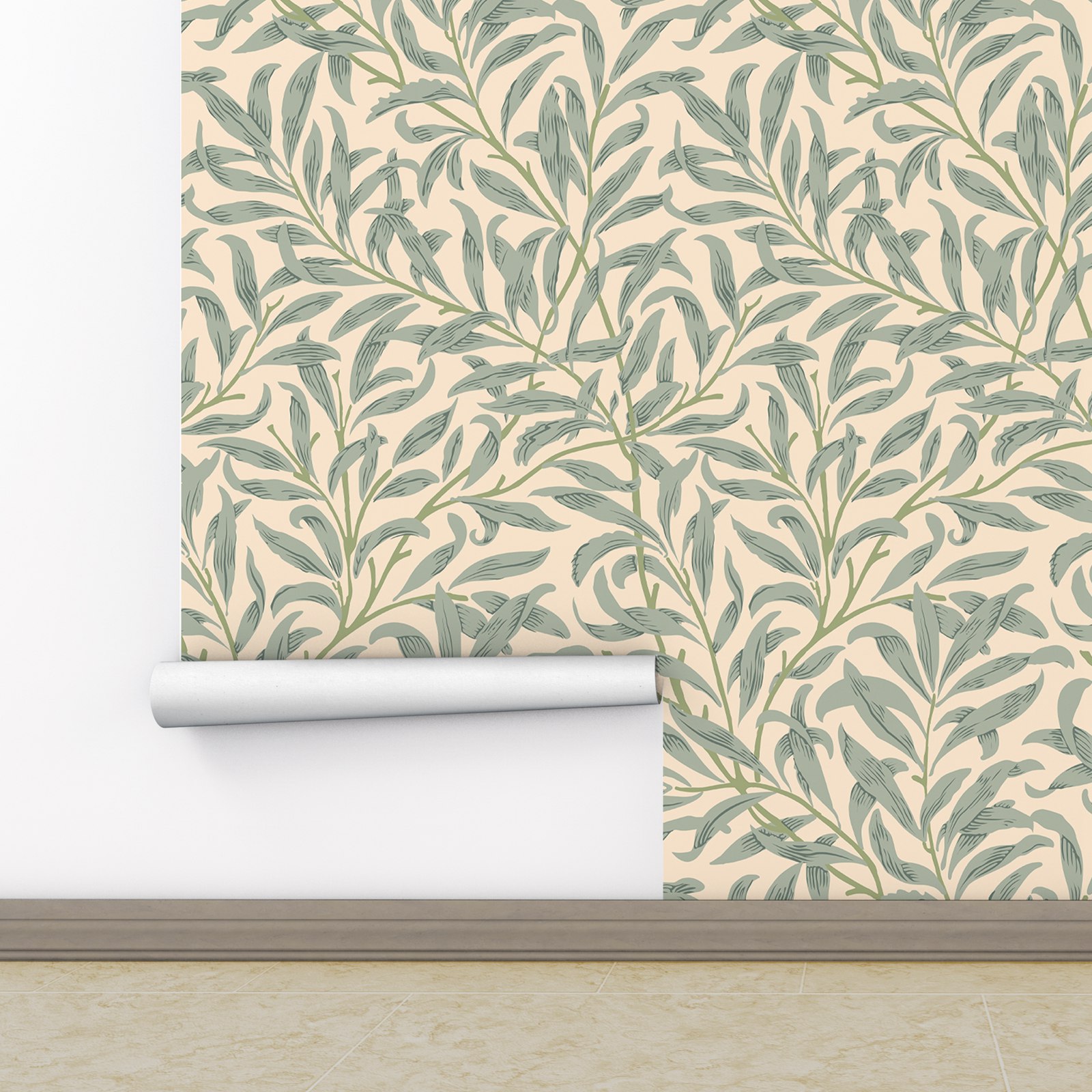 Green Leaf Wallpaper,Beige Col - Herbal Wallpaper 评论和价格