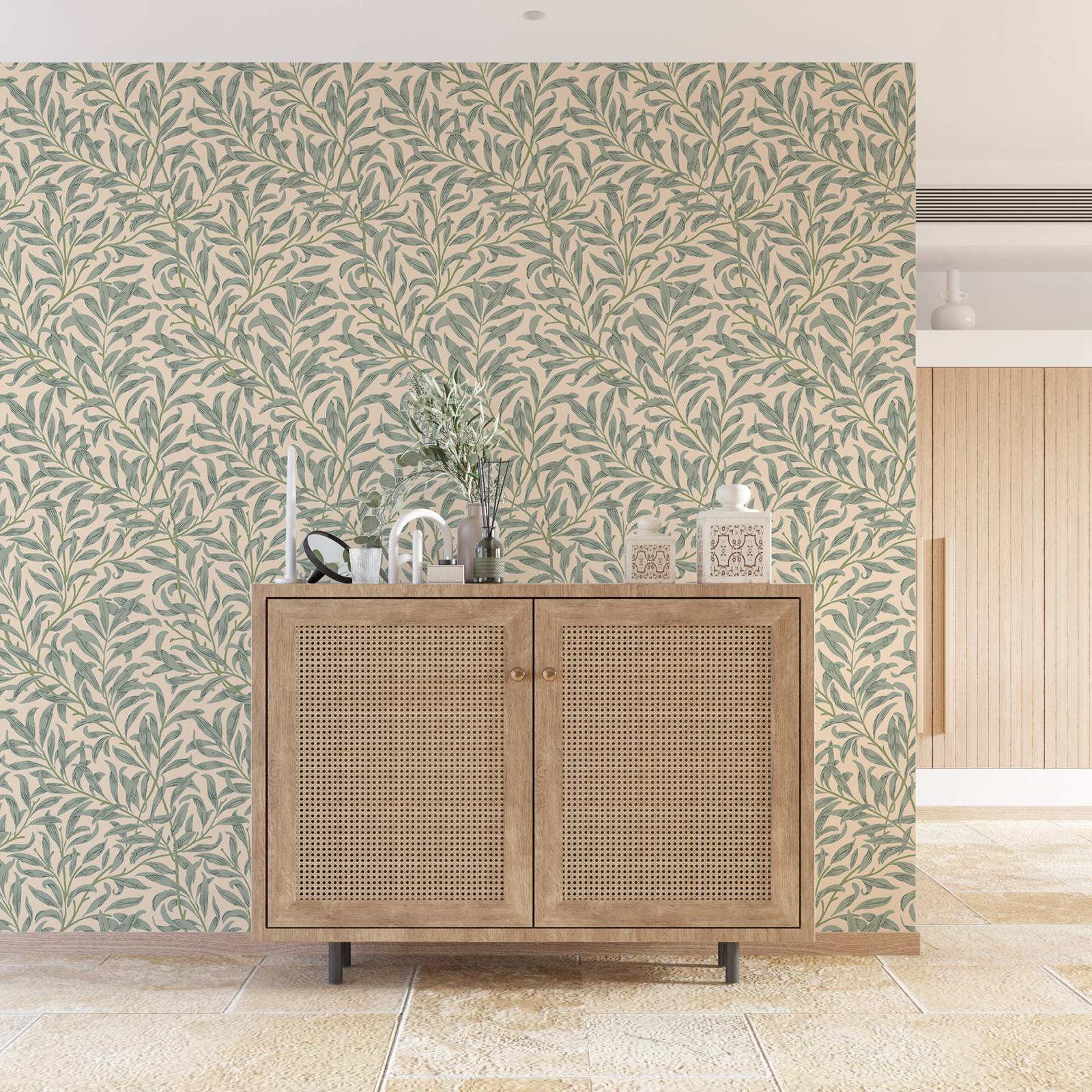 Green Leaf Wallpaper,Beige Col - Herbal Wallpaper 评论和价格