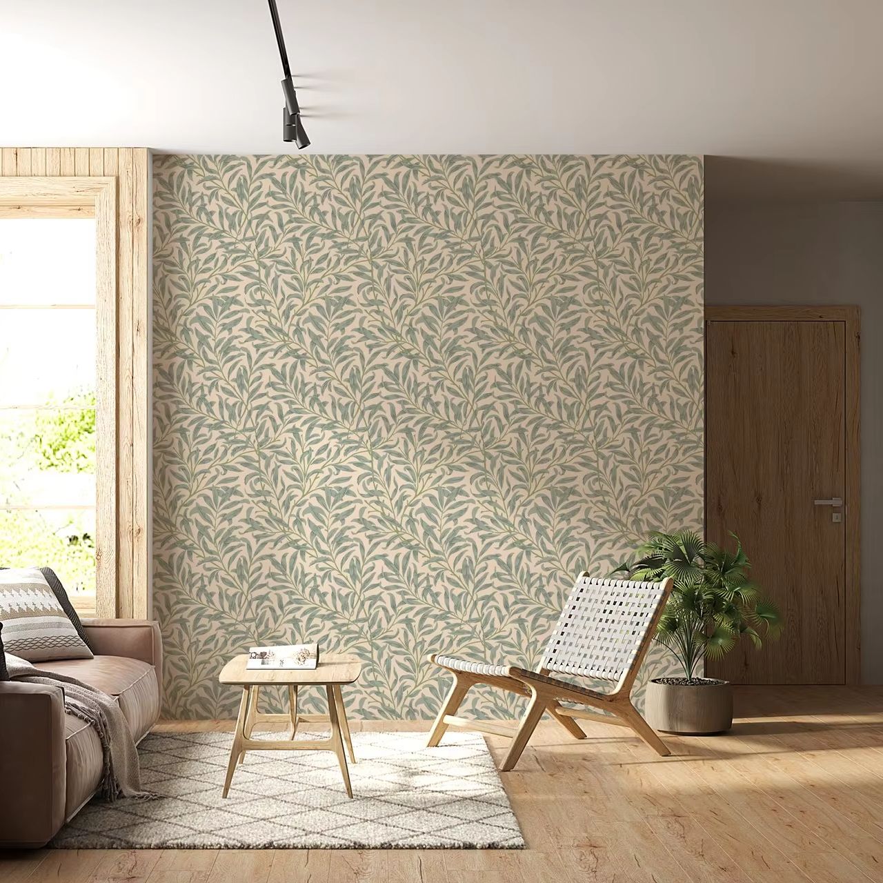 Green Leaf Wallpaper,Beige Col - Herbal Wallpaper 评论和价格