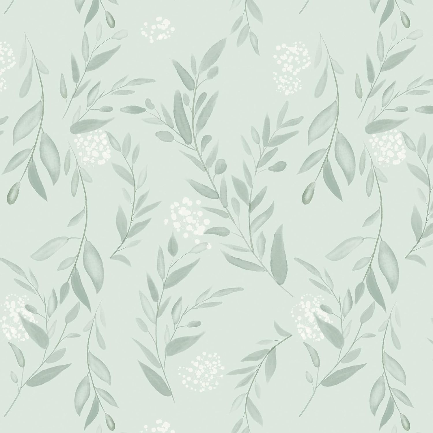 Sage Green Leaf Peel and Stick - Herbal Wallpaper 评论和价格