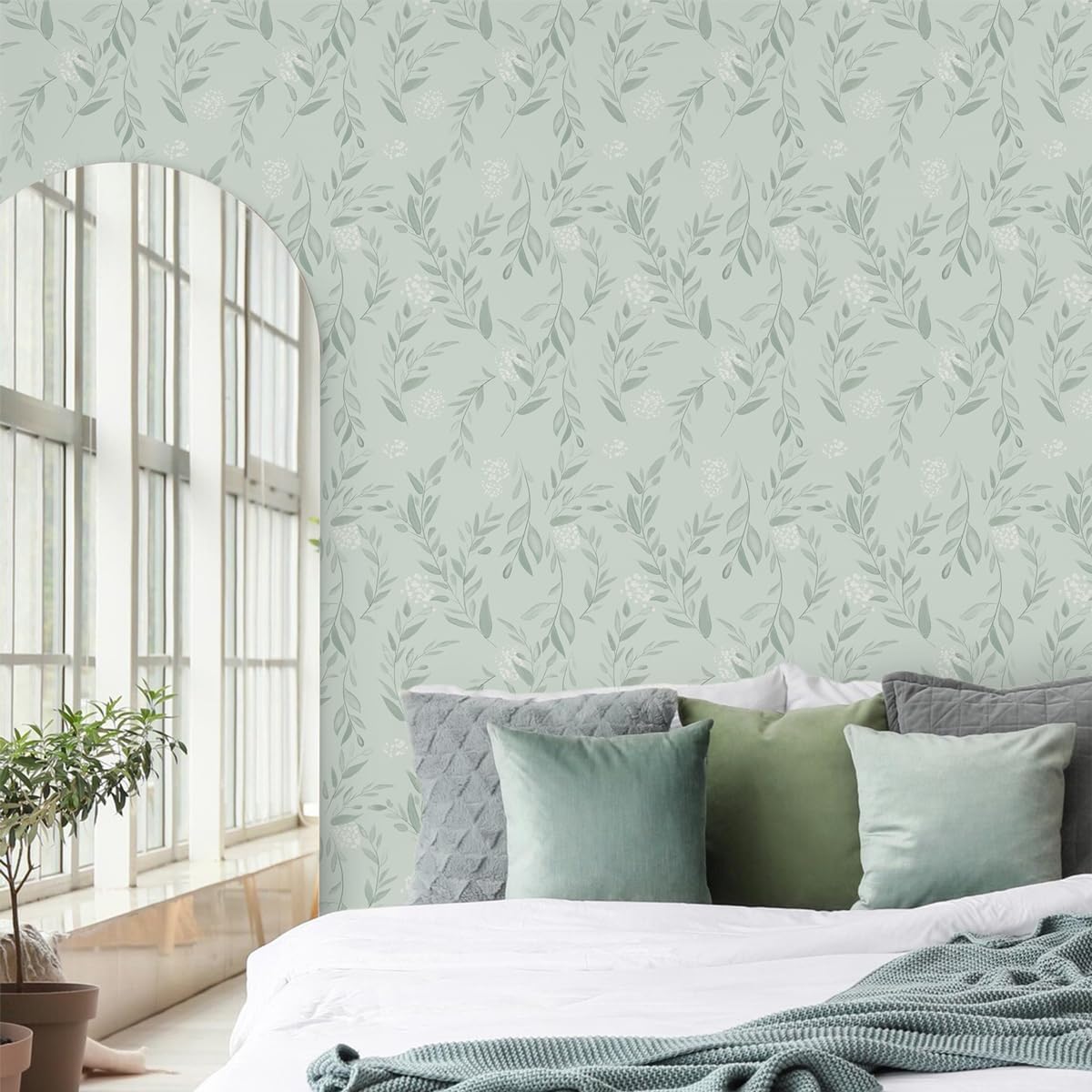 Sage Green Leaf Peel and Stick - Herbal Wallpaper 评论和价格
