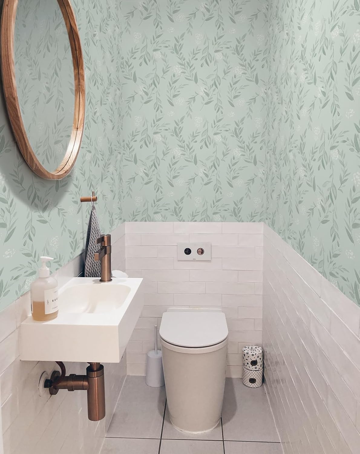 Sage Green Leaf Peel and Stick - Herbal Wallpaper 评论和价格